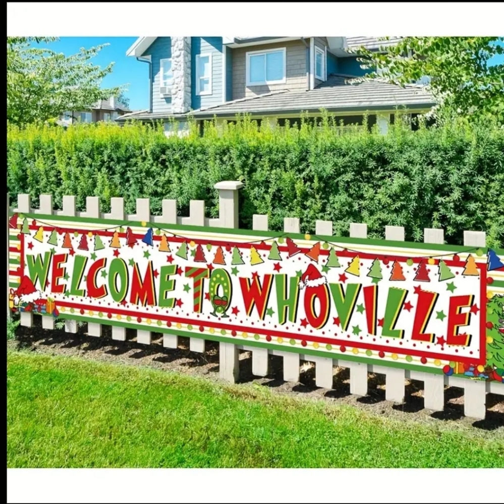 New, Welcome to Whoville Grinch Christmas banner outdoor home decor